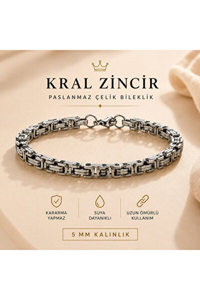 Steel Art Kuyumculuk Çelik Kral Zincir Bileklik Erkek Bileklik Kararmaz Çelik