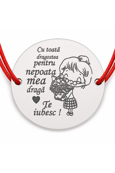 Simoshop Brățară argint 925 cu bănuț pentru nepoata dragă, șnur reglabil — cadou