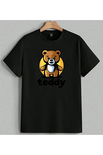 ELFERA Teddy Ayici Logo Children's Printed Unisex Oversize T-Shirt Black