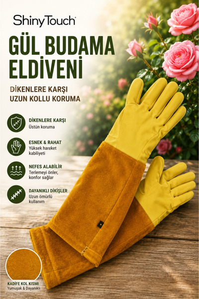 ShinyTouch Uzun Kollu Gül Budama Eldiveni-Dikene Dayanıklı Sağlam Bahçe Eldiveni