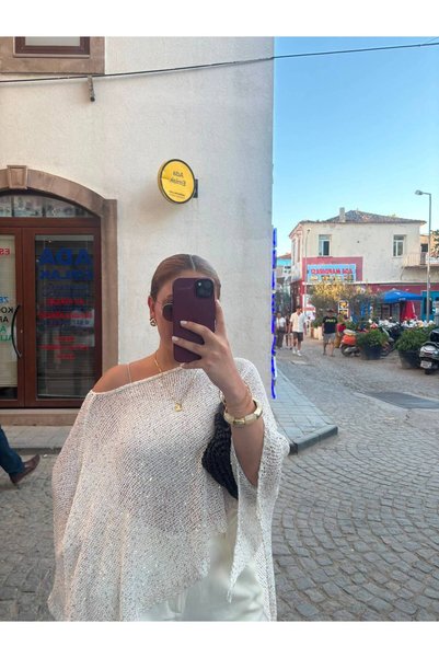 VIORA FASHION Ecru Sequined Mercerized Cape