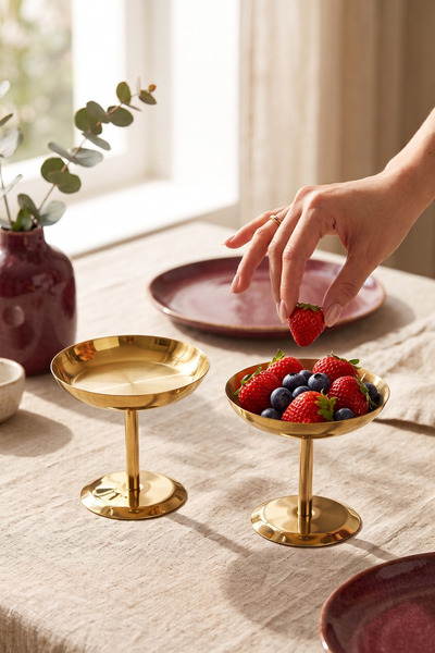 ÖzSa Home 2-Piece High-Legged Snack Bowl Stainless Steel Dessert Serving Tray...