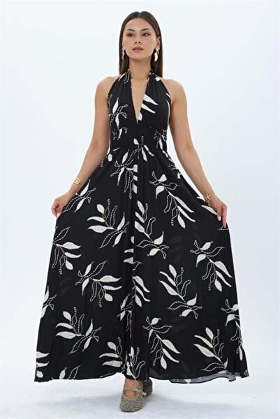 Dipmoda Women's Black Halter Neck Backless Maxi Length Dress Dpmy4121