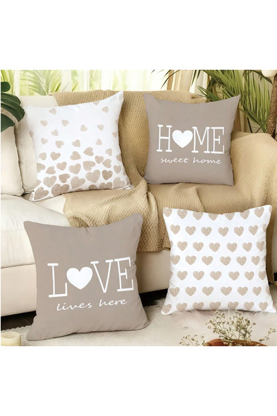 HOMESSA غطاء وسادة مزخرف بنمط قلب بيج من Love Home مكون من 4 قطع