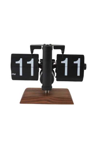 HXD Zoomlion Retro Flip Desk Clock with Wooden Base, Black, Analog Flip Displ...