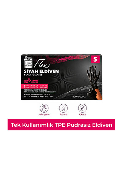 Reflex Flex Eldiven Tek Kullanımlık TPE Pudrasız Siyah Eldiven 100'lü Kutu x 20