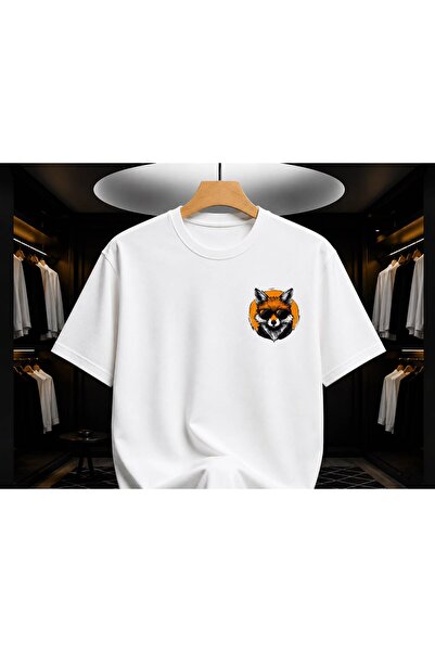 EYMORA Fox with White Glasses Minimal Print Unisex T-Shirt – Cool Animal Desi...
