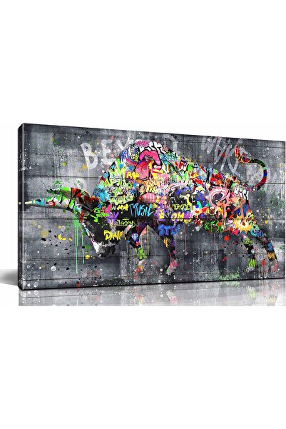 HOME MODE Graffiti Charging Bull Canvas Wall Art | 50x100 Inches Gallery Wrap...