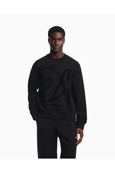 Emporio Armani سويت شيرت رجالي أسود بأكمام طويلة مصنوع من قماش الجيرسيه القطن...