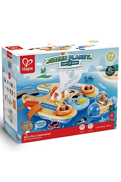 Hape Set jucărie din lemn Catamaran, Hape, 18 piese, multicolor