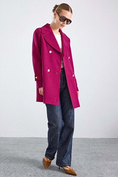 Olcay Metal Buttoned Double-Breasted Sports Coat Fuchsia 3166