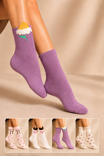 KARDEŞLER ÇORAP Women's Cotton Patterned Socks Multi-Colored 4-Piece Pack