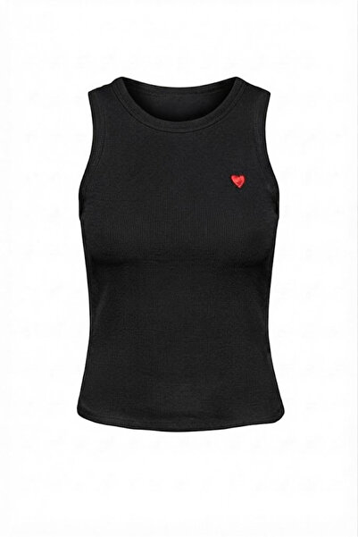 Crep Red Heart Embroidered Undershirt Black