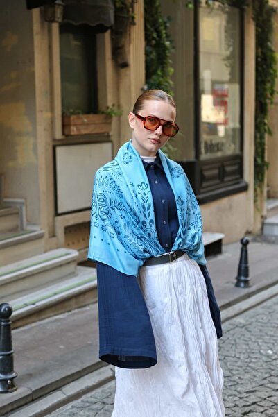 ENRİCO FERRİ Lusso Shoulder Shawl - Light Blue