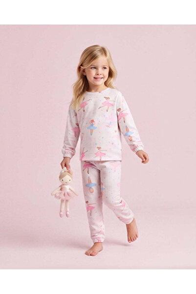 REDTAG Girls White Ballerina All Over Print Pyjama Set