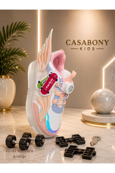 Casabony Işıklı Patenli Kız Çocuk Ayakkabı Gizlenebilir Tekerlekli Pembe