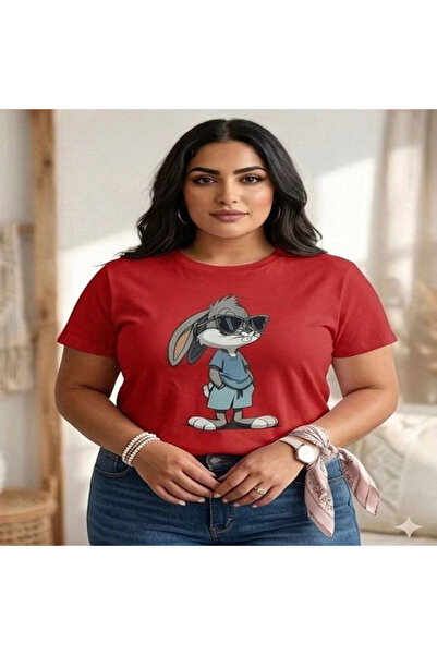 3S MODA Women's Plus Size Basic Tavşan Digital Printed T-Shirt