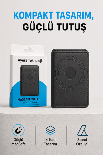 Ayers Premium Erkek ve Kadın İki Katlı MagSafe Uyumlu Manyetik Kartlık Cüzdan...