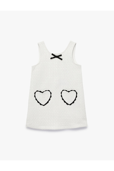 Koton Bow and Heart Detail Cowl Neck Sleeveless Tweed Gilet Dress