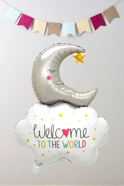 Atölye Mi Aylı Bulut Welcome to the World Written Foil Balloon 9634