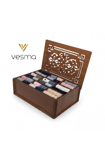 DİKEN STORE صندوق منظم للجوارب والملابس الداخلية مكون من 9 أقسام مع غطاء خشبي