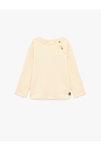 Koton Buttoned Long Sleeve Crew Neck Cotton Sweatshirt