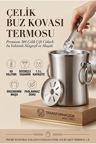 Transformacion Çift Cidarlı Isı Yalıtımlı Buz Kovası Termosu 1.3 L - Premium ...
