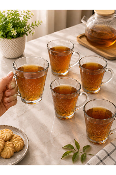 GOLD GLASS Σετ 6 Γυάλινων Κούπων με Ανάγλυφο Σχέδιο Τριαντάφυλλο – Κομψές για...