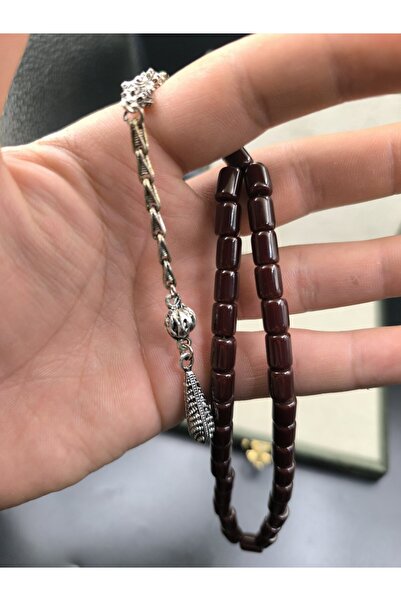 Onurlu Tesbihane Osmanlı Sıkma Kehribar Tesbih (Koyu Vişne, 9x7 mm)