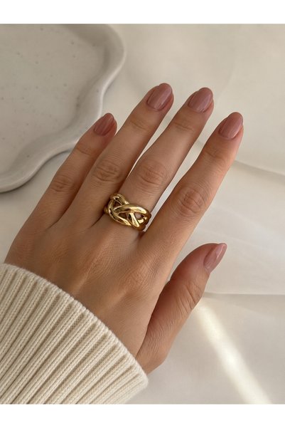 Alya Jewelry خاتم فولاذي قابل للتعديل بعقدة ذهبية