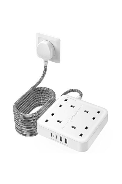 LENCENT Extension Lead with USB C Port,4 Way Outlets Power Strip with 4 USB P...