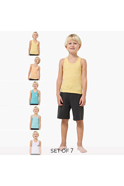 Juniors Pack of 7 Cotton Round Neck Vest with Print