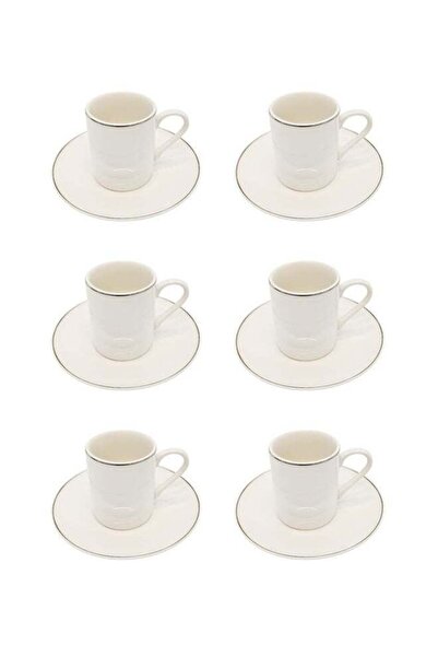 Celia 12-Piece Porcelain Coffee Cup & Saucer Set 100 ML White/Silver, Set for...