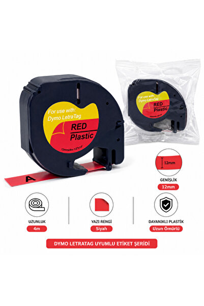 ADAEXPRESS Ribbon Label Letratag 12Mmx4M Plastic Red Label with Black Text on...