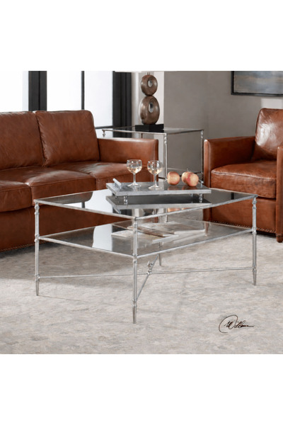 UTTERMOST Henzler 95 W x 49 H x 71 D Silver Rectangle Coffee Table with Mirro...
