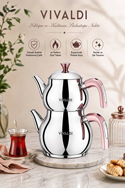 HAZARPAZAR Nostalji Çaydanlık Takımı Mini Boy Pembe Kulp 2,25 Litre