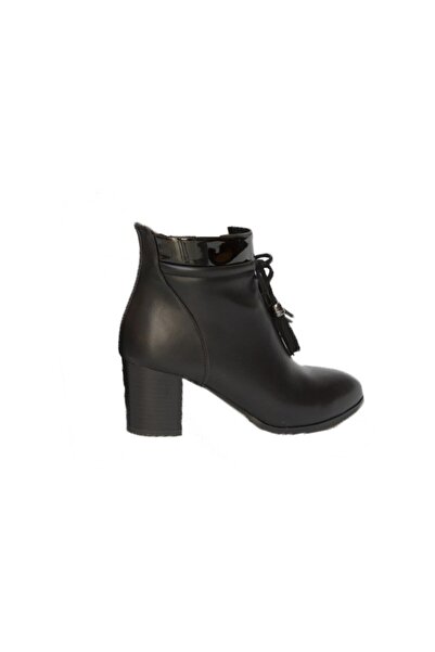 OEM Botina simpla, culoare negru, cu toc gros