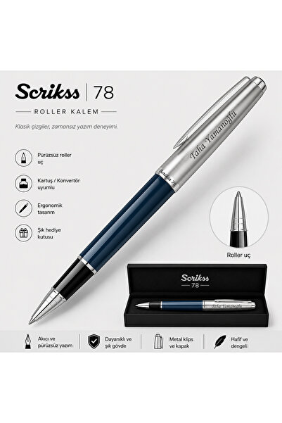 Scrikss İsme Özel Roller Kalem Lacivert Hediye Paketli