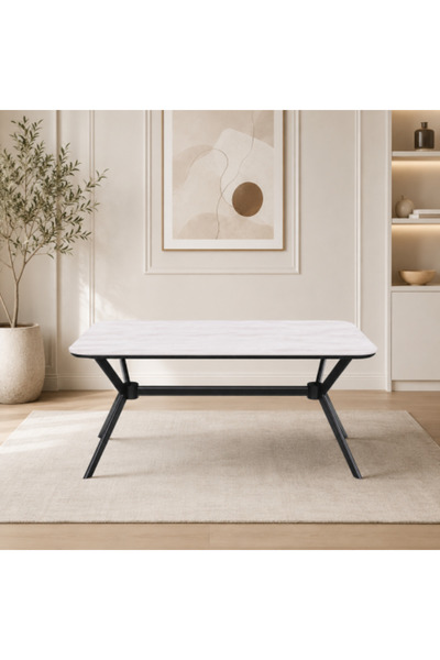 on home طاولات طعام فردية طاولة طعام فردية من السيراميك مقاس 150 × 90 سم - أسود