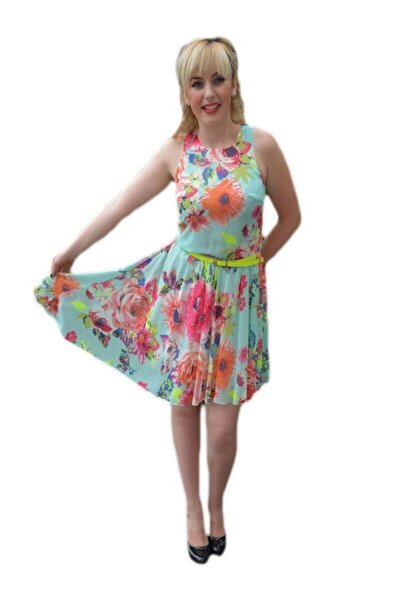 OEM Rochie moderna, subtire, cu lungime asimetrica, design multicolor