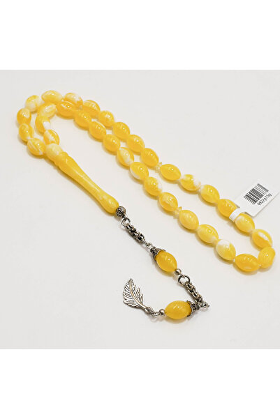 Generic Brand Amber Dust Rosary – 33 Beads 8×11.5mm Yellow & White Oval Praye...