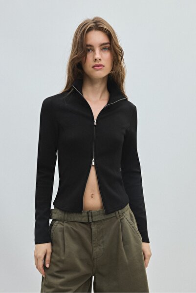 Stradivarius Soft-touch fitted zip-up sweatshirt