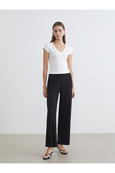 LC Waikiki Two Mt Shop Quality Textured Women's Trousers with Elastic Waistband