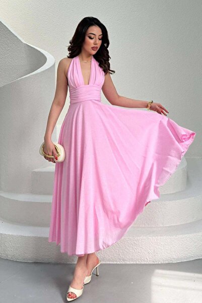 Clothes Fast Women's Pink Strappy Linen Dress