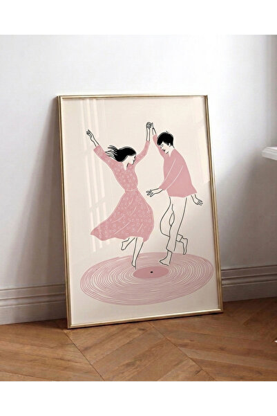Toz Pembe Plak Üstünde Dans Eden Çift - Pinterest Poster - Duvar Dekor / Oda Dekor (Çerçevvesiz)