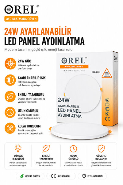 Orel 24W Ayarlanabilir LED Panel Aydınlatma Yuvarlak Tavan Spot Sıva Altı/Sıv...
