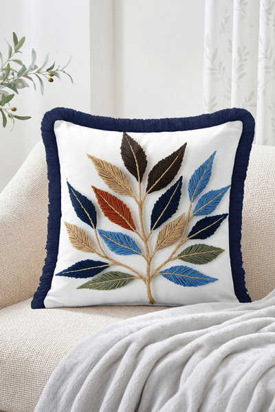Realhomes Colorful Leaf and Branch Embroidery-Looking Botanical Pattern Fring...
