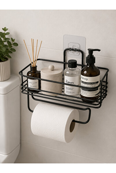 YDGR Metal Banyo Rafı Havluluk Tuvalet Kağıdı Askılığı Siyah