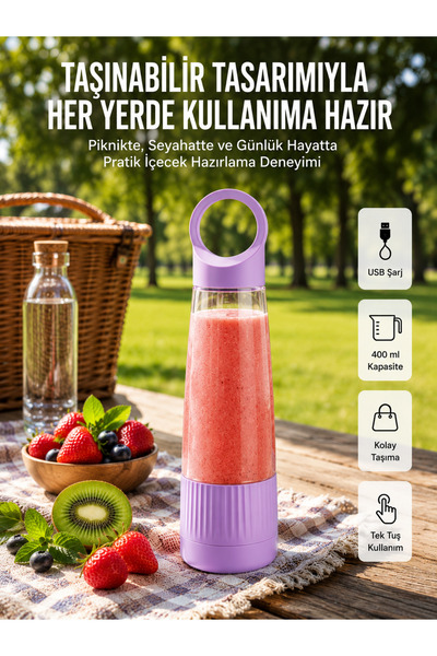 Genel Markalar USB Şarjlı Taşınabilir Smoothie Blender 400 ml
