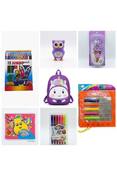 OEM Set Școlar Complet 7 Piese pentru Copii, Ghiozdan Unicorn, Abac, Culori, ...